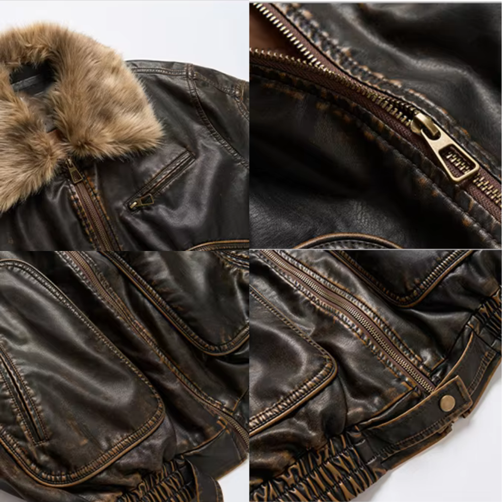 Olga | Vintage Faux-Leather Jacket with Faux-Fur Collar