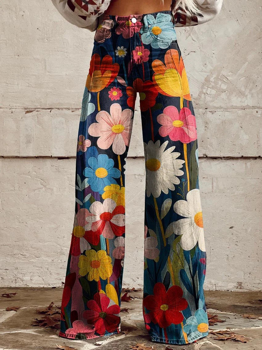 Wide-Leg Floral Pants for Women