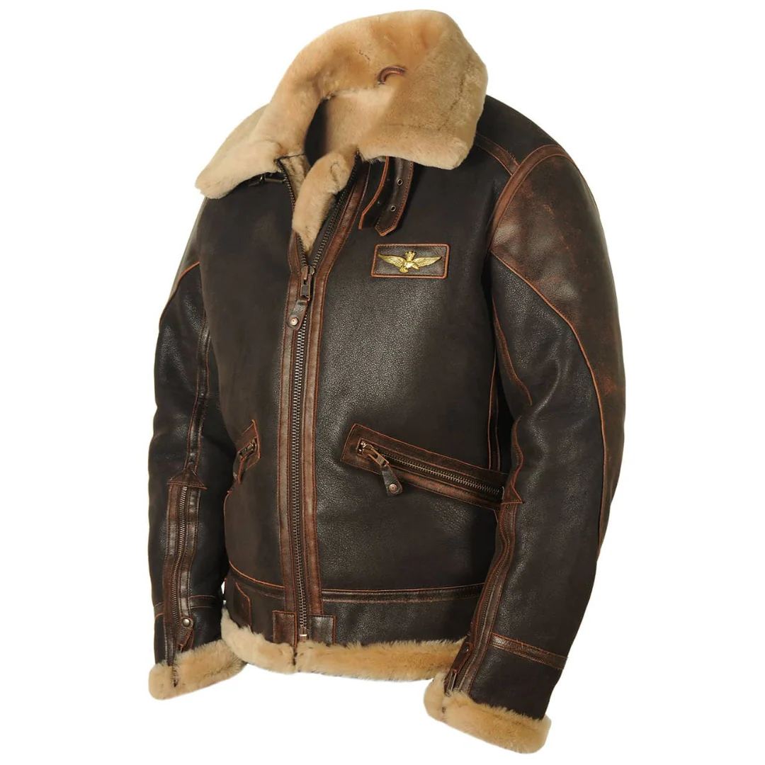 Men’s Vintage Aviator Shearling Leather Jacket – Premium Winter Pilot Style