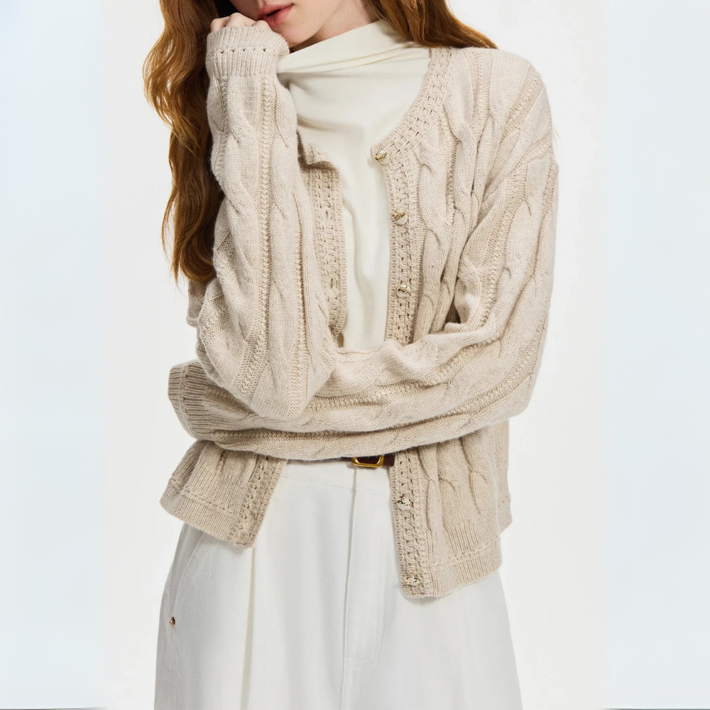 Primrose | Women’s Cable-Knit Cardigan with Gold Buttons