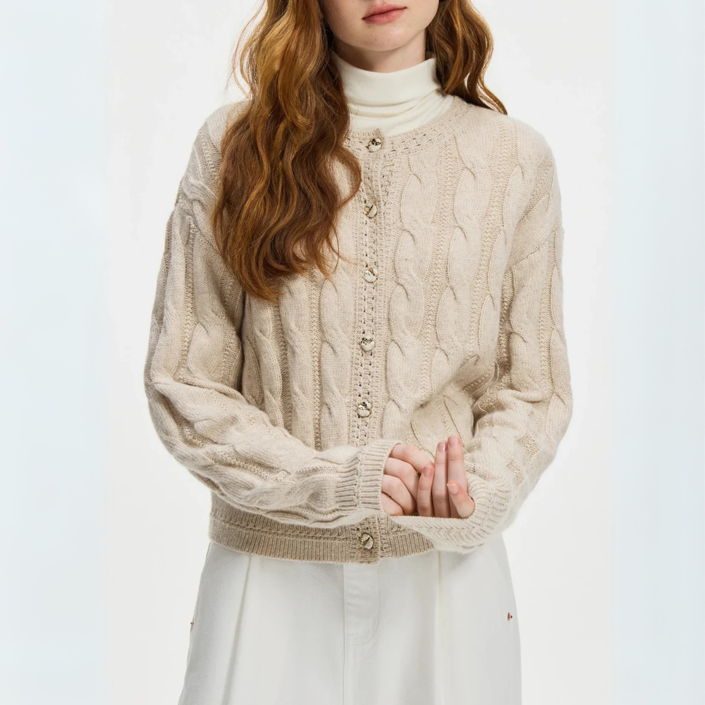 Primrose | Women’s Cable-Knit Cardigan with Gold Buttons
